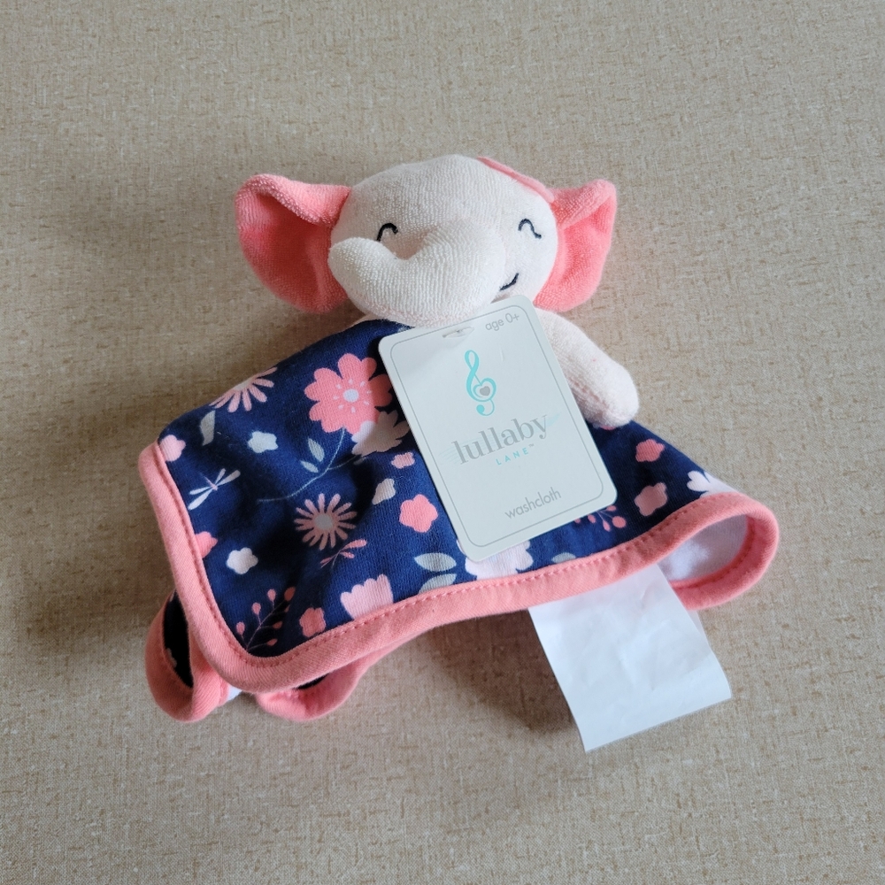 NWT Lullaby Lane Pink Elephant Wash Cloth Terrycloth Security Blanket Lovey